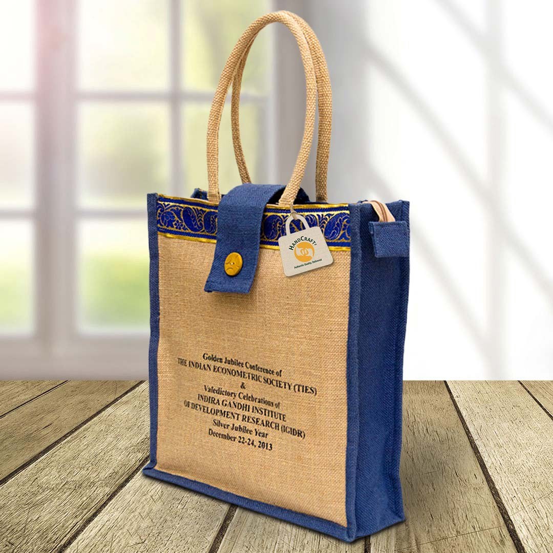 Printed jute bag with artwork placed clear of seams and gussets