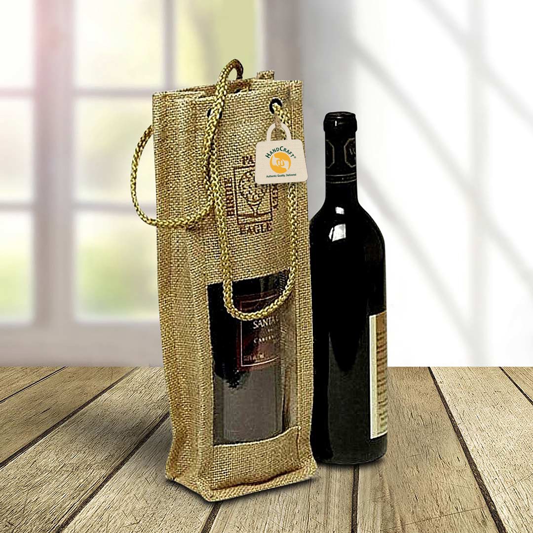 Jute wine bag with window from the promotional pack range